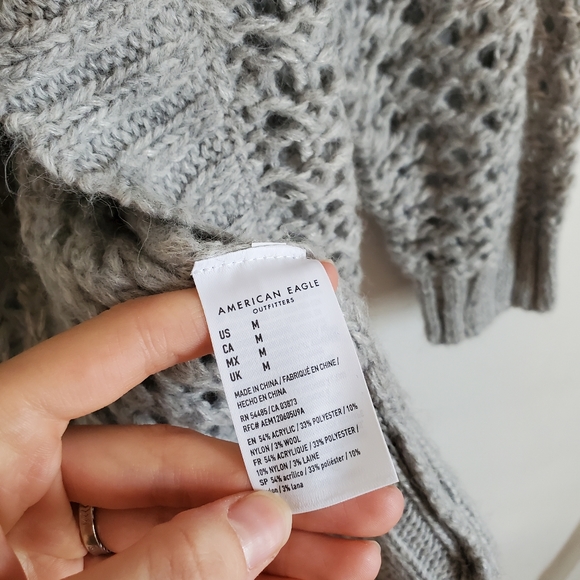 AE Gray Open Knit Open Front Sweater Cardigan M - Picture 7 of 7